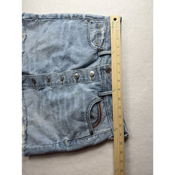 American Eagle Super Hi-Rise ALine Denim Skirt Sz 4 Raw Hem Button Front Rainbow - Picture 8 of 9